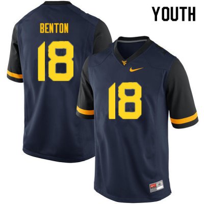 Youth West Virginia Mountaineers NCAA #18 Charlie Benton Navy Authentic Nike Stitched College Football Jersey JX15A52UB